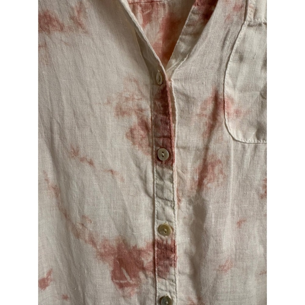 Rachel Zoe Womens Pink Tie Dye 100% Linen Button Down Shirt Roll Tab Small - Picture 4 of 9